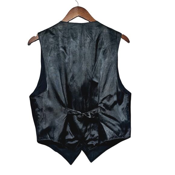Mona Mode Black Leather Fringe Vest Size M Vintage Circa 1980 Biker Western Boho - Picture 3 of 6